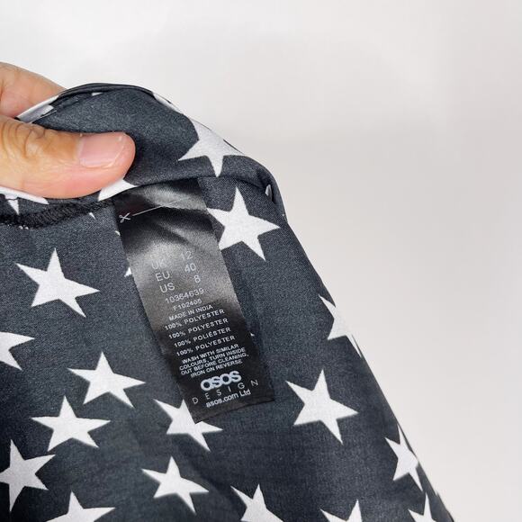 ASOS Maternity US 8 Black White Star Print Long Sleeve Maxi Dress Cinched VNeck - Picture 11 of 13